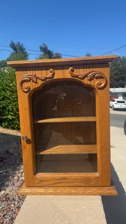 Oak Wood Display Cabinet with Glass Door