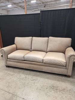Ethan Allen Leather Sofa with Rolled Arms