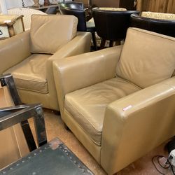 Pair Leather Arm Chairs