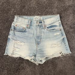 Daze Light Blue Distressed Denim Shorts