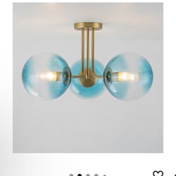 Lingkai Brass Gold Semi Flush Mount Ceiling Light,3-Lights Mid Century Modern Light Fixtures Ceiling Globe Glass Gold Sputnik Chandelier with Gradient