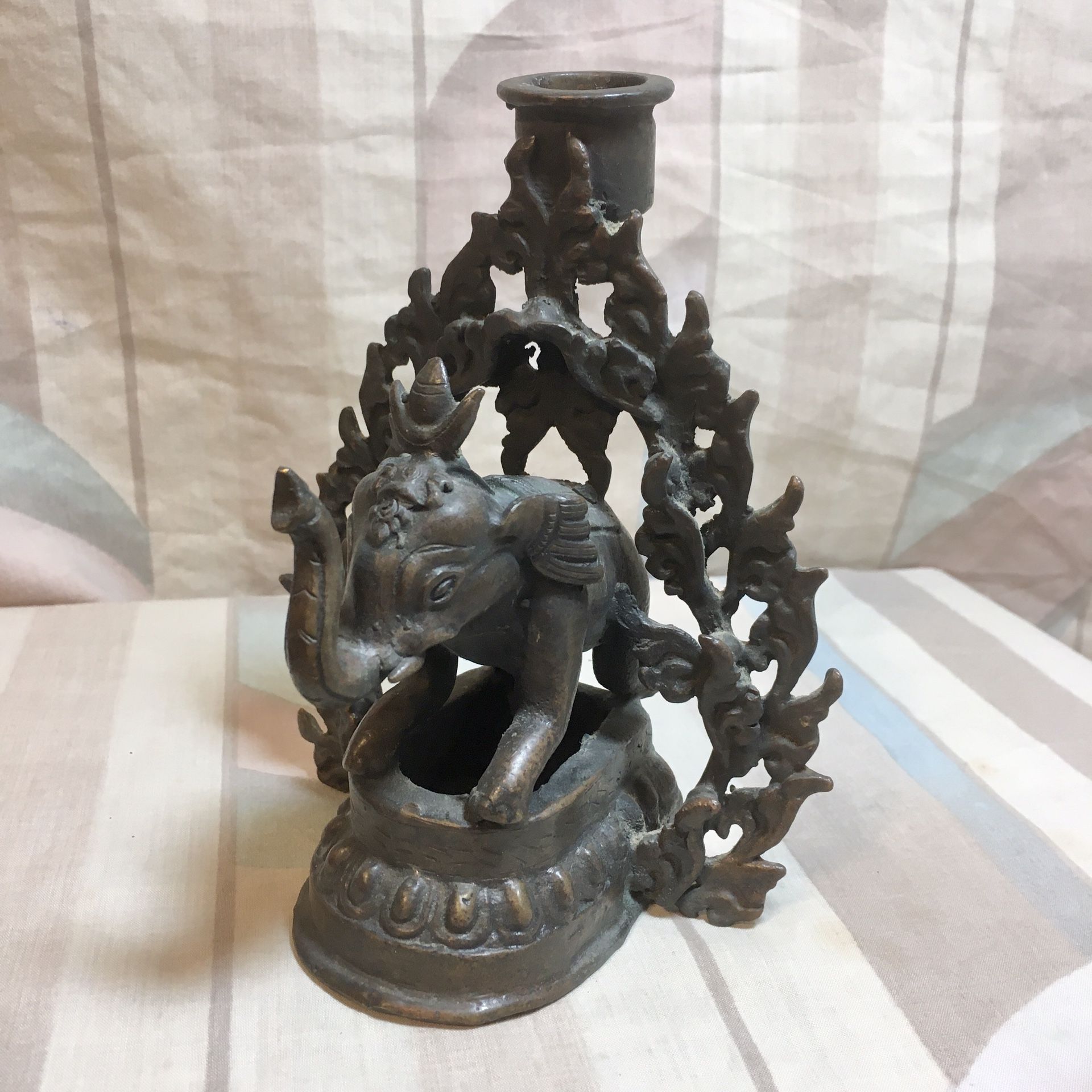 Antique Asian Bronze Elephant Candle Holder