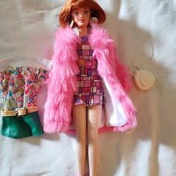 Redhead Mod Barbie Hip To Be Square Fur Coat Outfit