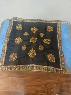 Scarf/Handkerchief Black Medallion Pattern 1970s