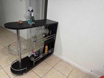 Black Bar Cart with Glass Shelves