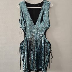 Fashion Nova Center Stage Sequin Mini Dress in teal. 