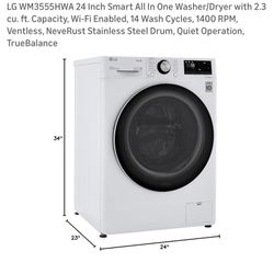  LG WM3555HWA 24-inch smart all-in-one front load washer/dryer combo