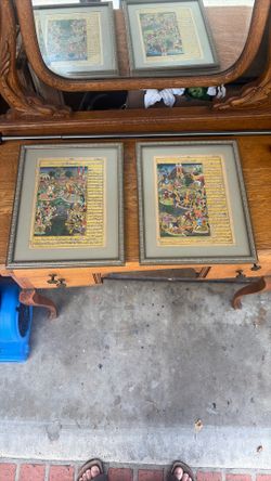 Pair of Framed Persian / Mughal Miniature Art Prints