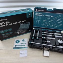Brand New LIBRATON 8PCS 3/8"Dr. Magnetic Spark Plug Socket Set, Include Gapper & Extension Bar, Swivel Head Thin Wall (5/8" 9/16" 14mm SKU452-S1
