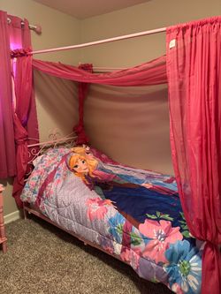 Pink Metal Canopy Twin Bed Frame