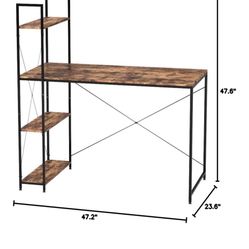 VINEXT Computer Desk with Bookshelf, 47" Home Office Desk Modern Simple Style Study Table for Study Room, Bedroom, Living Room, Office Room,Retro Brow