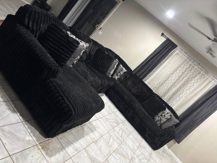 DOUBLE CHAISE BRAND NEW BLACK SECTIONAL CORDUROY SAME DAY DELIVERY