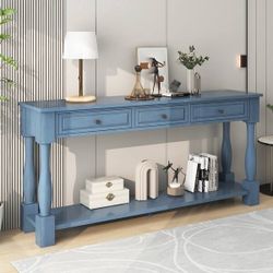 NEW. Navy Blue. Console Table 63" Long Console Table With Drawers And Shelf For Entryway