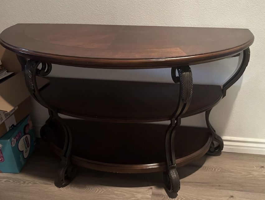 Wood 2-Shelf Console Table