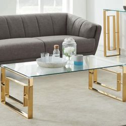 New In Box Gold Glass Coffee Table