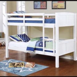 New In Box White Twin Size Bunk Bed, With 2 Mattress, We Can Deliver. Litera Con Colchones.
