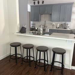 Set Of 4 Stools - Wood & Metal 