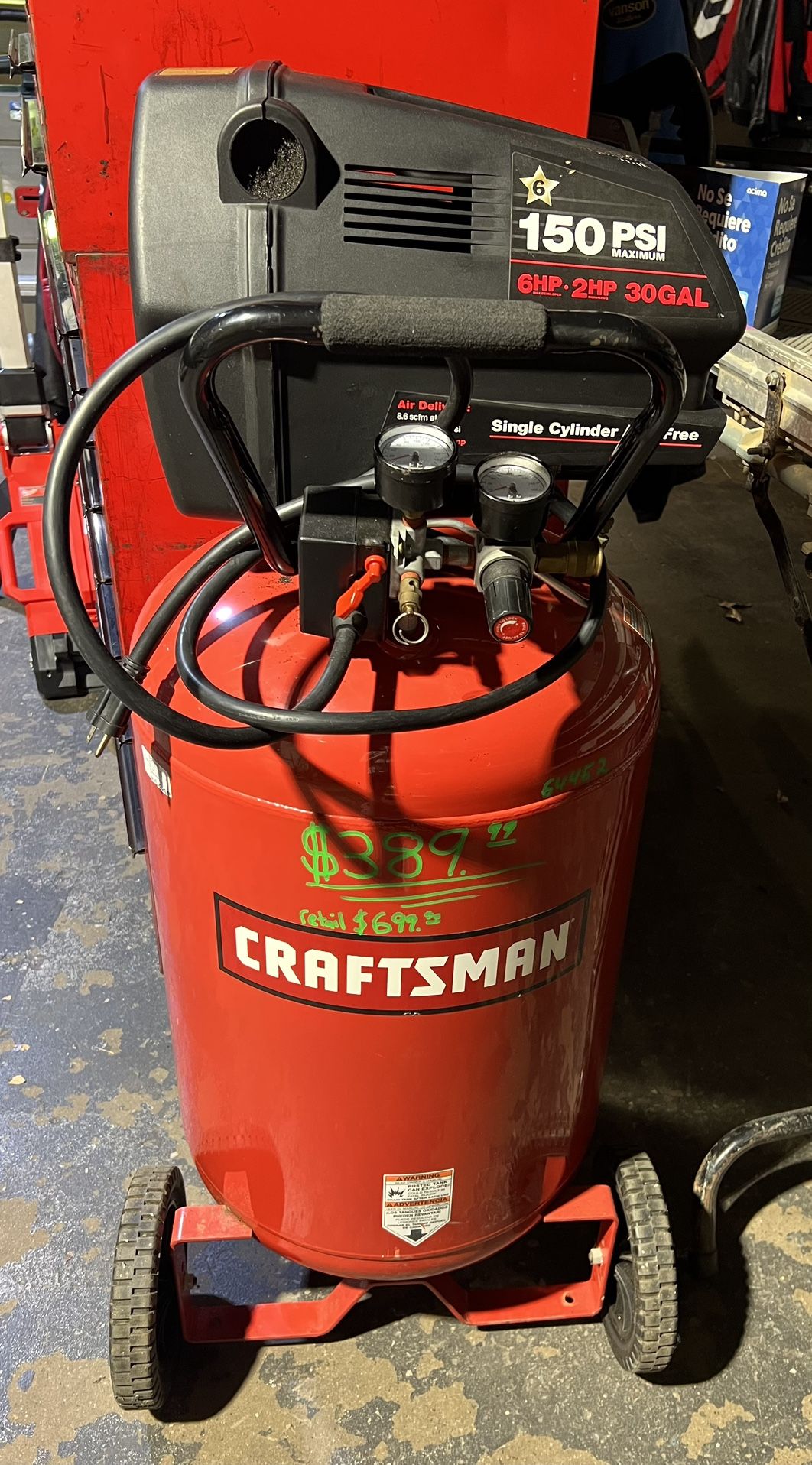 Craftsman 30 Gallon Air Compressor retails for $700 pick up only