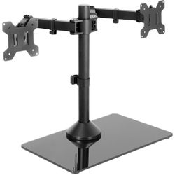 VIVO Dual Monitor Mount w/ Glass Base Stand for 2 Computer Screens up to 32"