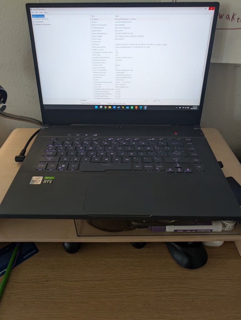 Asus Zephyrus M15 i7 10750h Nvidia 2070 Super 40gb RAM 