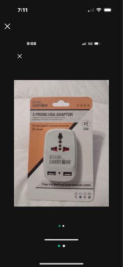 Miami Carry On 3 Prong Adapter Power Or Charge 2 USB Ports