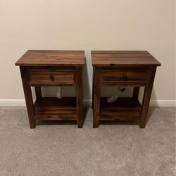 Brand new solid wood dark brown two same nightstands end tables with charging station set of two
