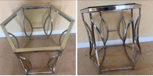 Two Chrome Glass End Tables