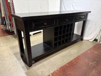 Rustic Black Console Table with Built-In Wine Rack