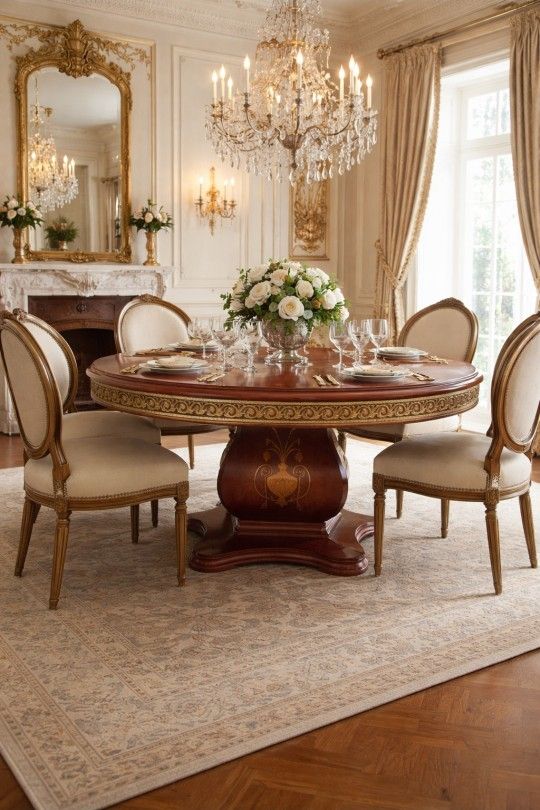 French Louis XVI Rosewood Round Hand-Adorned Pedestal Dining Table