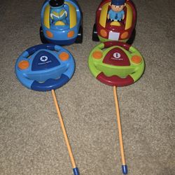 Prextex 2 Pack Cartoon Remote Control Cars Police Car and Race Car RC Toys for Kids, Boys, & Girls  Each with Different Frequencies 