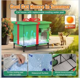 Outdoor Cat House,Weatherproof and Insulated Outside Cat Shelter with Heated Pad and Cooling Pad(4 Seasons Universal),Gift Box for Cats.(Large)