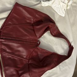 Red Leather Halter Top In Large