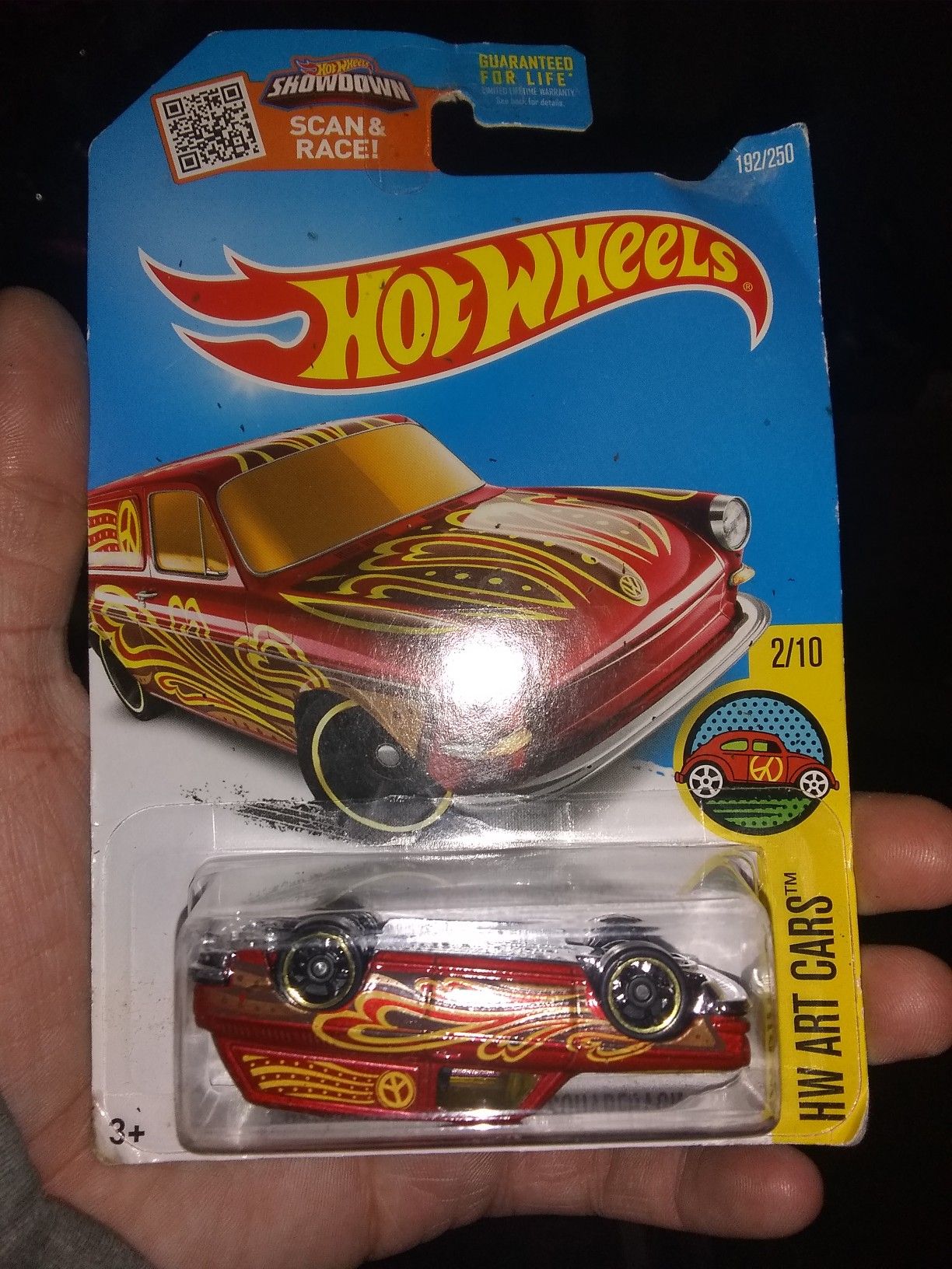 A hot wheel car up side down