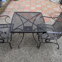 Wrought Iron Coil Spring Chairs And Table