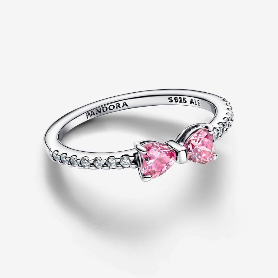 Sparkling Pink Bow Ring Set
