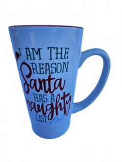 Tall White Ceramic Mug with Santa Naughty List Quote