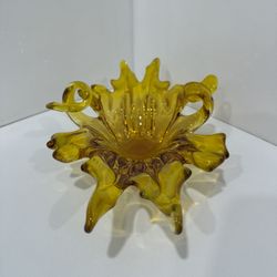 Vintage Murano Bowl Organic Amber Yellow handmade Vide-poche 20th Century Italy