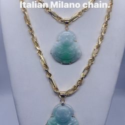 14K true italian Milano chain. 8mm 24in &26in brand new. re-stock. jade pendant sell separately.