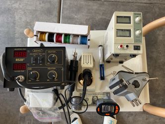 Soldering station, and 0-18 DC  0-3 amp power supply, Hako 633 solder holder, small table vice to hold work, celestron digital microscope to look at t