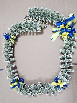 Blue and yellow money lei with beads!