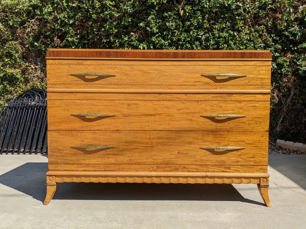 4 pieces Antique Art Deco Furniture - Dresser, Mirrors, Headboard, Footboard