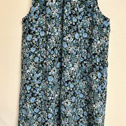 Anne Taylor-Like New! Blue Black Sleeveless Floral Sheath Dress/Size S