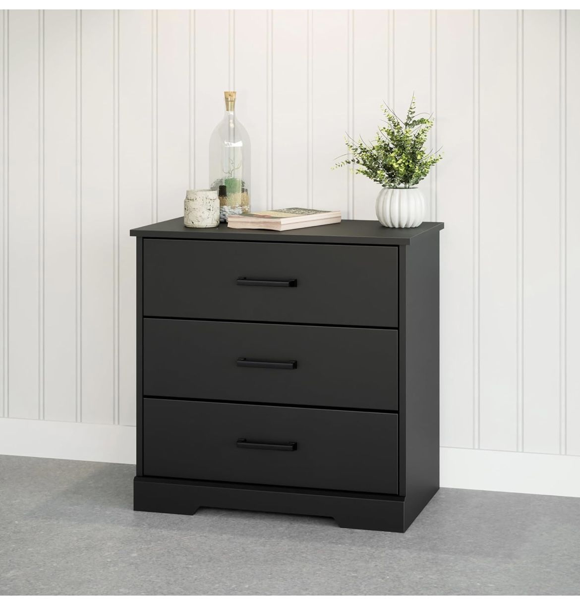Black Nightstand with 3 Drawers. Brand New In Box