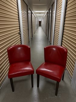 Red leather dining chairs