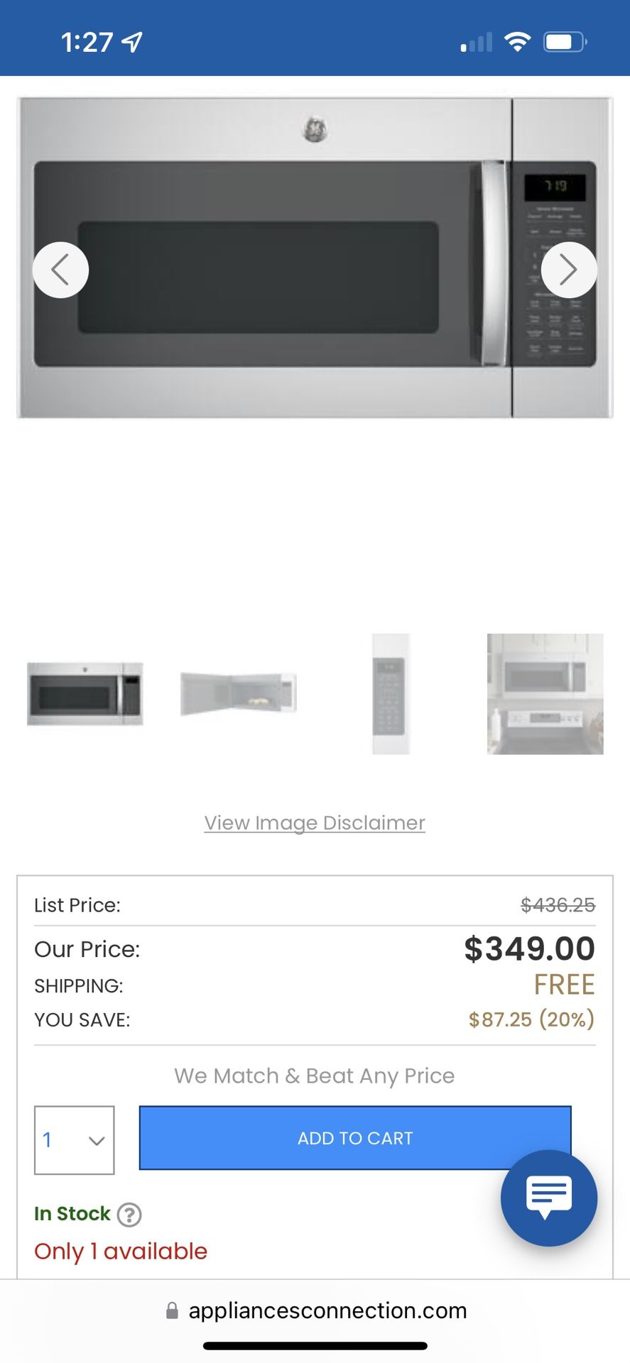 GE 30 Inch Over The Range Stainless Steel Microwave