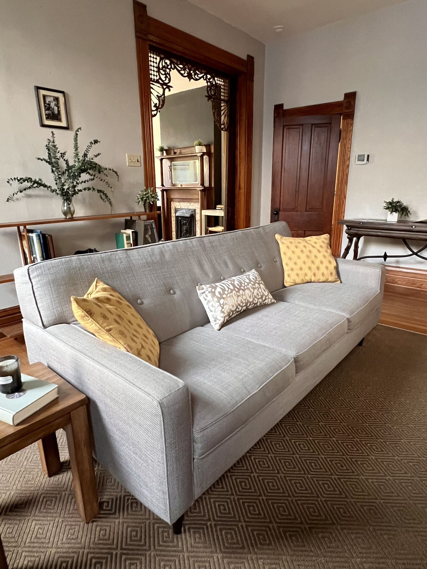 Contemporary Designer 3-Seat Couch - Light Grey Textured Fabric - Excellent Shape