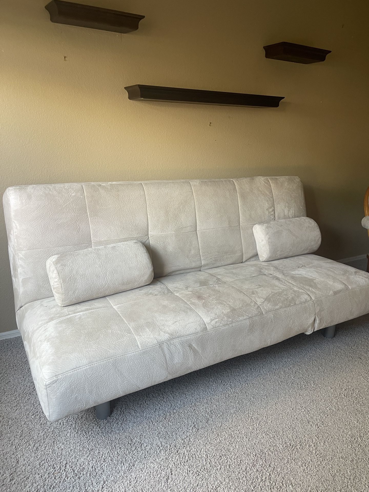 🛋️ Modern Beige Futon Sofa – Converts to Bed!