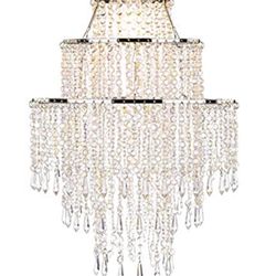 Large 3 Tiers Beads Pendant Shade, Ceiling Chandelier Lampshade with Acrylic Jewel Droplets, Beaded Lampshade with Chrome Frame and Sparkling Beads,