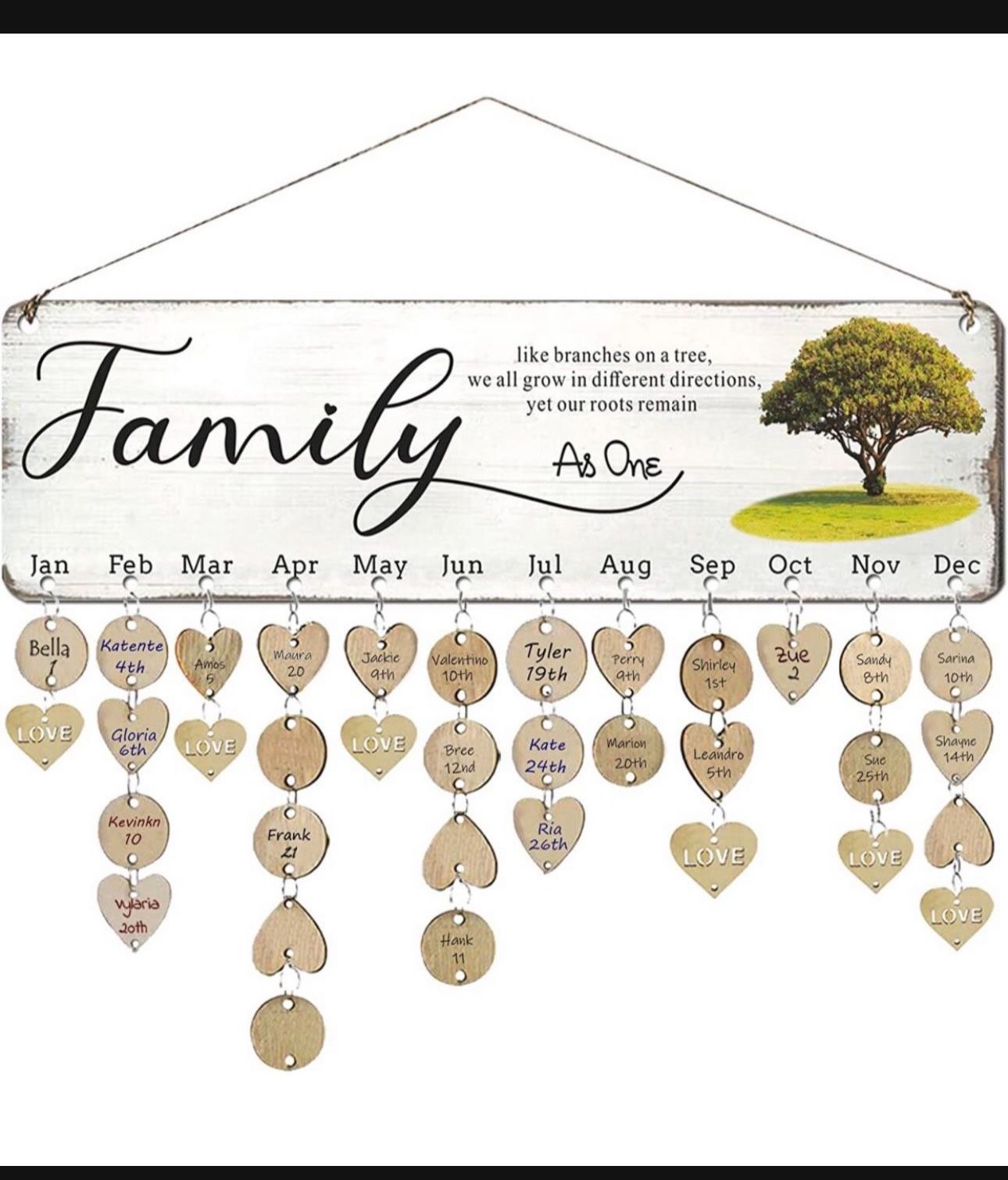 Gifts for Grandma - Wooden Family Birthday Reminder Tracker Calendar Board, Write the Name Date on Tags to Track Birthday, Best Birthday Christmas Pre
