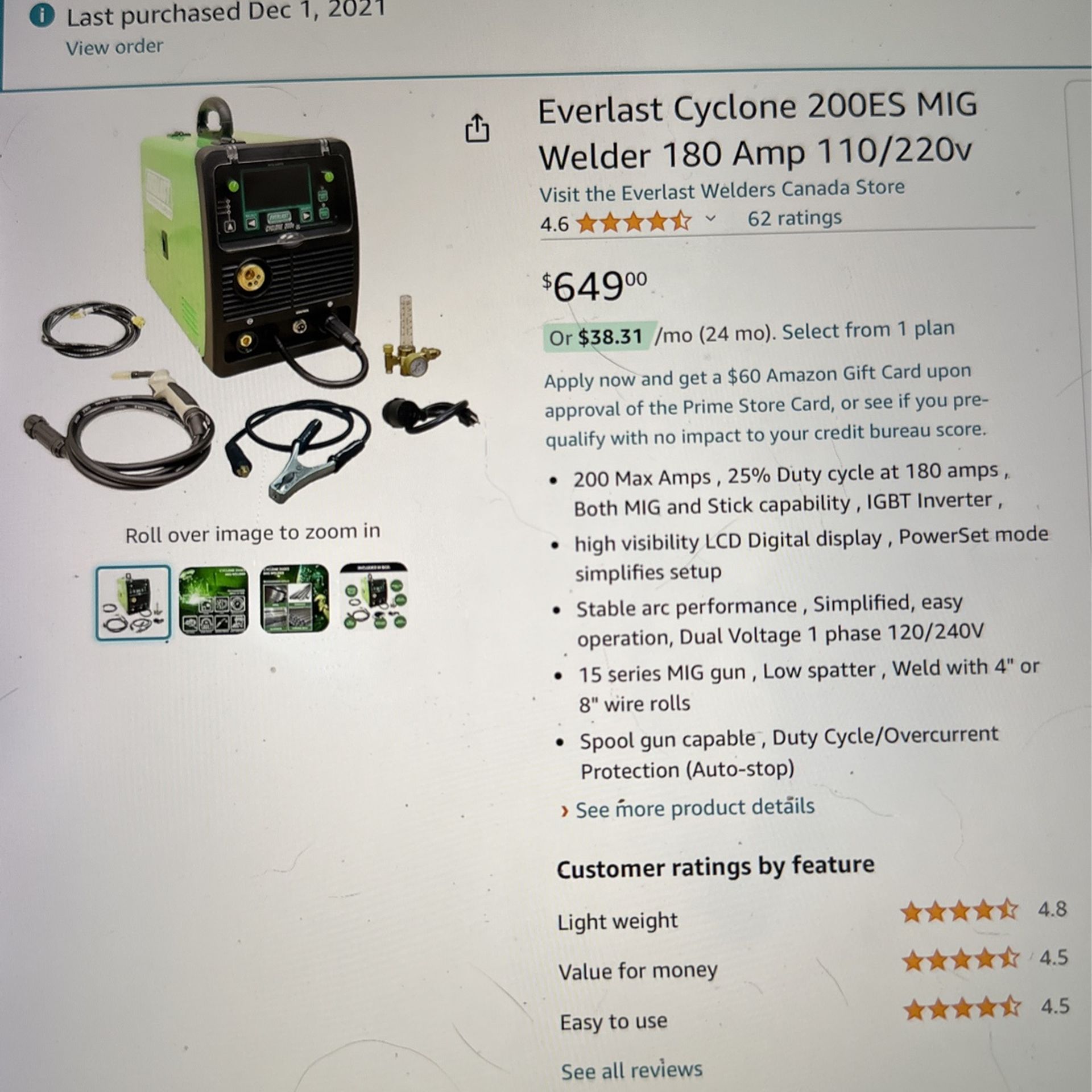 Everlast Cyclone 200es MiG Welder 180 Amp